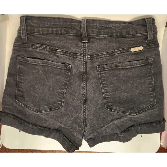 KanCan Shorts Womens Sz Medium Cut Off Black Denim Casual High Rise Distressed - Picture 7 of 8